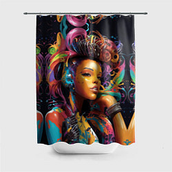 Шторка для душа Красивая киберпанк девушка и яркие краски в стиле, цвет: 3D-принт