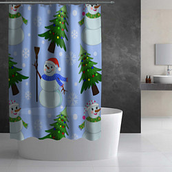 Шторка для душа Снеговики с новогодними елками паттерн, цвет: 3D-принт — фото 2