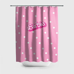 Шторка для душа Барби - белый горошек на розовом, цвет: 3D-принт