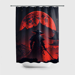 Шторка для душа Samurai and red moon - нейросеть, цвет: 3D-принт