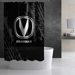 Шторка для душа Changan speed на темном фоне со следами шин, цвет: 3D-принт — фото 2