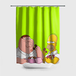Шторка для душа Питер и Гомер едят пончики зеленый, цвет: 3D-принт