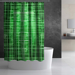 Шторка для душа Зелёные неоновые полосы киберпанк, цвет: 3D-принт — фото 2