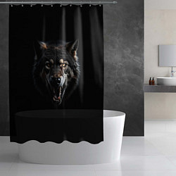 Шторка для душа Волк чёрный хищник, цвет: 3D-принт — фото 2