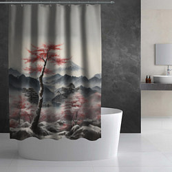 Шторка для душа Высокое дерево и гора Фудзияма, цвет: 3D-принт — фото 2
