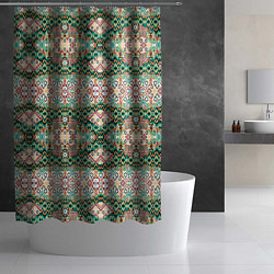 Шторка для душа Орнамент зеленый мелкий икат, цвет: 3D-принт — фото 2
