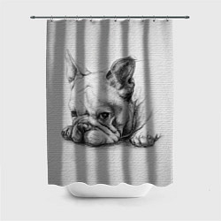 Шторка для ванной Французский бульдог чб рисунок на стене