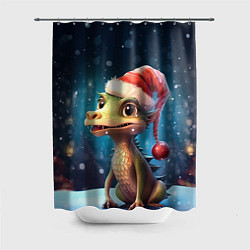 Шторка для душа Дракон в новогодней шапочке, цвет: 3D-принт