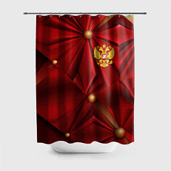 Шторка для душа Золотой герб России на красной абстракции, цвет: 3D-принт