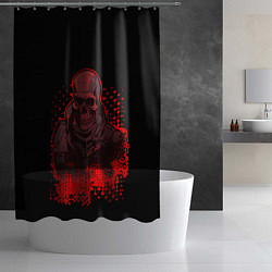 Шторка для душа Красный скелет на чёрном фоне, цвет: 3D-принт — фото 2