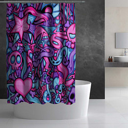 Шторка для душа Узор розово-фиолетовый черепа и сердца, цвет: 3D-принт — фото 2