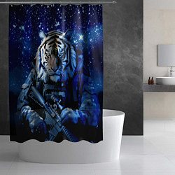 Шторка для душа Тигр солдат снег и звезды, цвет: 3D-принт — фото 2
