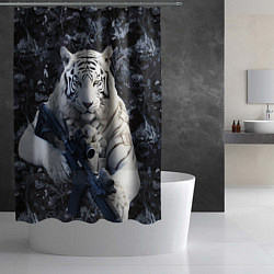 Шторка для душа Белый тигр солдат, цвет: 3D-принт — фото 2