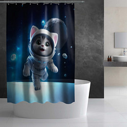 Шторка для душа Котёнок в космосе, цвет: 3D-принт — фото 2