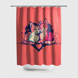Шторка для душа Влюбленные коты в виде сердца, цвет: 3D-принт
