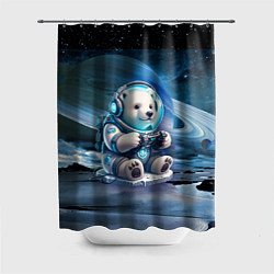 Шторка для душа Белый медвежонок кибер геймер, цвет: 3D-принт