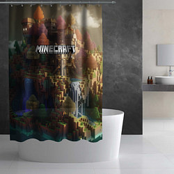 Шторка для душа Minecraft logo горы и реки, цвет: 3D-принт — фото 2