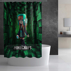Шторка для душа Minecraft девушка в зеленом мире, цвет: 3D-принт — фото 2