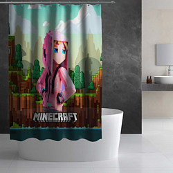 Шторка для душа Персонаж Minecraft девушка в пиксельном мире, цвет: 3D-принт — фото 2