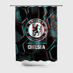 Шторка для душа Chelsea FC в стиле glitch на темном фоне, цвет: 3D-принт