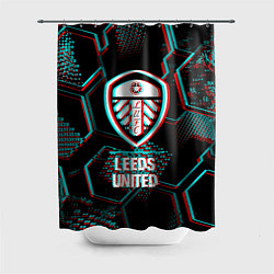 Шторка для душа Leeds United FC в стиле glitch на темном фоне, цвет: 3D-принт