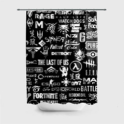 Шторка для душа Логотипы игр чёрно белый стиль, цвет: 3D-принт