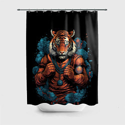 Шторка для душа Муай - Тай тигр в стойке боевые искусства, цвет: 3D-принт