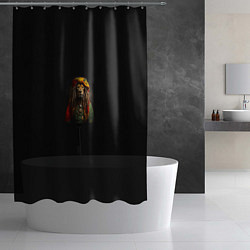 Шторка для душа Лев хиппи с дредами на черном фоне, цвет: 3D-принт — фото 2