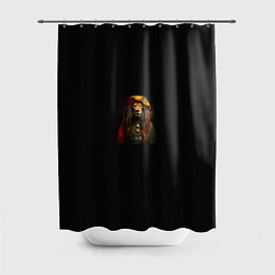 Шторка для душа Лев хиппи с дредами на черном фоне, цвет: 3D-принт