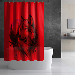 Шторка для душа Рисунок волка на красном, цвет: 3D-принт — фото 2