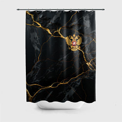 Шторка для ванной Золотой герб России на черно-золотой текстуре