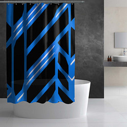 Шторка для душа Black and white stripes on a blue background, цвет: 3D-принт — фото 2