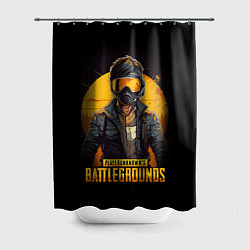 Шторка для душа PUBG игрок на закате черный фон, цвет: 3D-принт