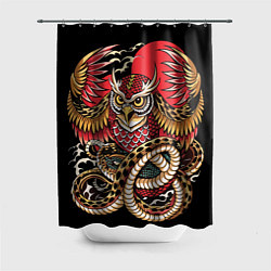 Шторка для душа Сова со змеёй в японском стиле, цвет: 3D-принт