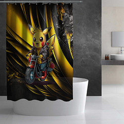 Шторка для душа Пикачу на красном мотоцикле, цвет: 3D-принт — фото 2