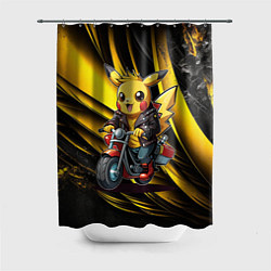 Шторка для душа Пикачу на красном мотоцикле, цвет: 3D-принт