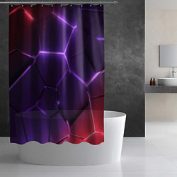 Шторка для душа Красно-фиолетовые неоновые плиты в разломе, цвет: 3D-принт — фото 2