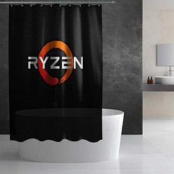 Шторка для душа AMD ryzen logo carbon black, цвет: 3D-принт — фото 2
