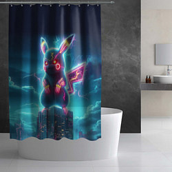 Шторка для душа Пикадзила на крыше небоскрёба - неоновое свечение:, цвет: 3D-принт — фото 2