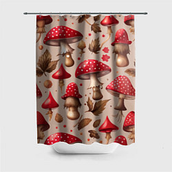Шторка для душа Грибные шляпки мухоморов, цвет: 3D-принт