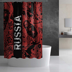 Шторка для душа Россия на фоне матрёшек балалайки и славянских узо, цвет: 3D-принт — фото 2