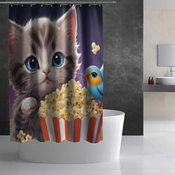 Шторка для душа Котенок и поп-корн, цвет: 3D-принт — фото 2
