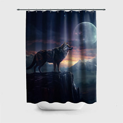 Шторка для душа Волк и луна, цвет: 3D-принт