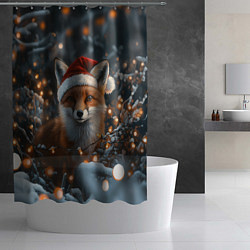 Шторка для душа Лисица и новогодняя гирлянда, цвет: 3D-принт — фото 2