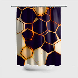 Шторка для душа Чёрные шестиугольники на чёрном фоне, цвет: 3D-принт