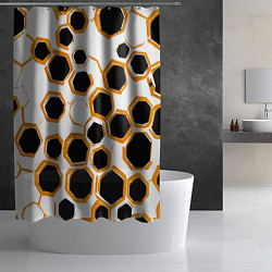 Шторка для душа Чёрно-жёлтые шестиугольники на белом фоне, цвет: 3D-принт — фото 2