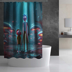 Шторка для душа Морти и Рик в сказочном неоновом грибном лесу, цвет: 3D-принт — фото 2