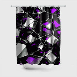 Шторка для душа Фиолетово-белый паттерн на чёрном фоне, цвет: 3D-принт