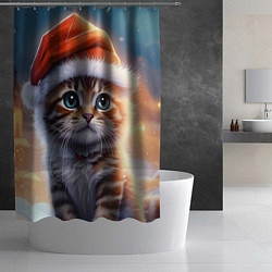 Шторка для душа Новогодний котенок в шапочке, цвет: 3D-принт — фото 2