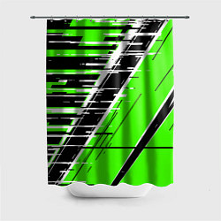 Шторка для душа Чёрно-белые глитч полосы на зелёном фоне, цвет: 3D-принт